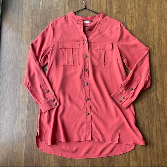 Soft Surroundings 100% Silk Rust Orange button Tunic Top Blouse Petite Small PS - Picture 1 of 12